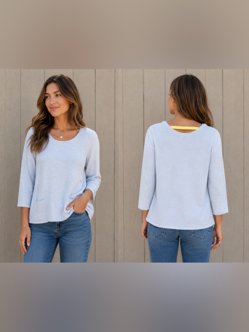 LISA TODD light gray tunic sweater open v back yellow colorblock size xl